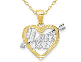 10K Yellow and White Gold I LOVE YOU Heart Charm Pendant Necklace with Chain